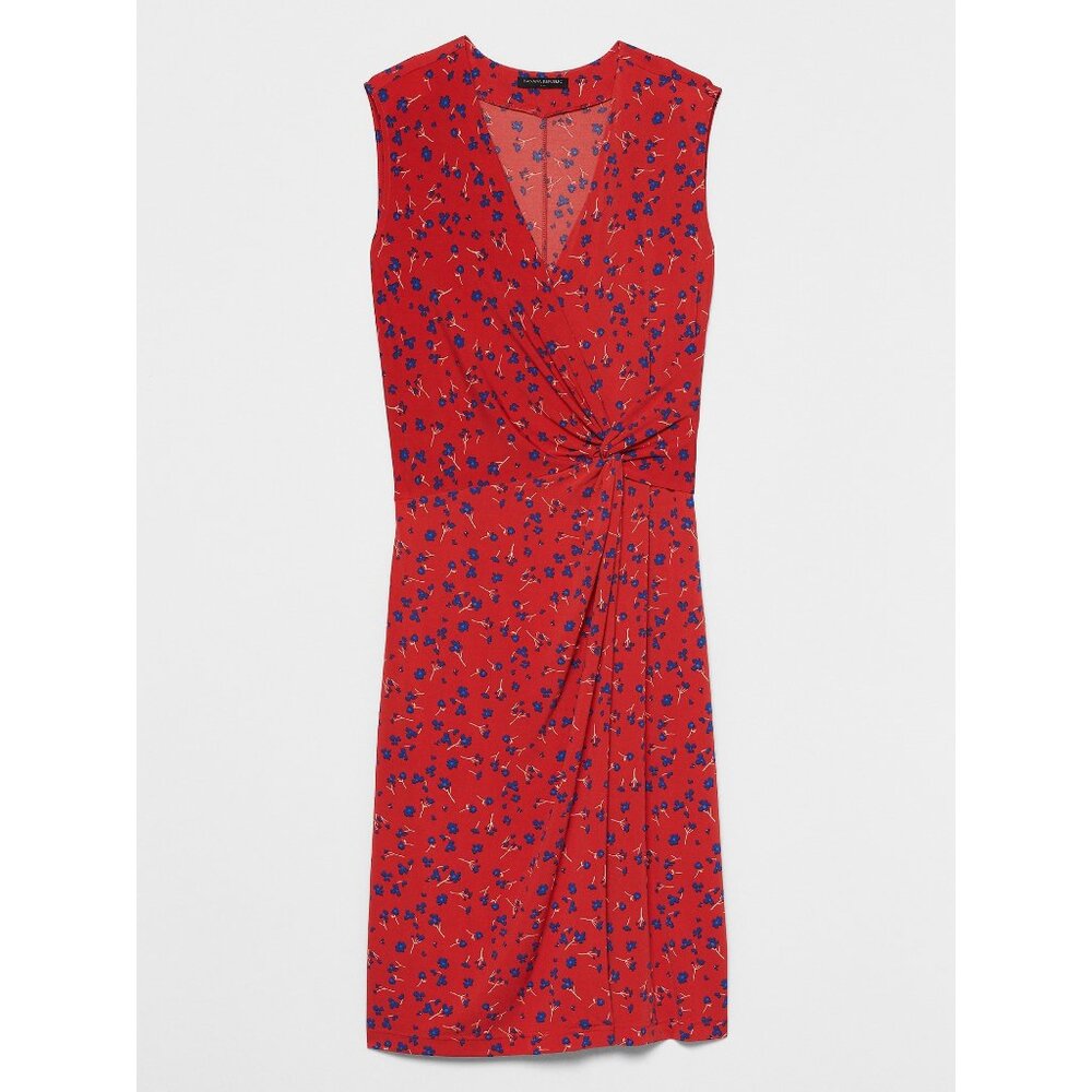Banana Republic Red Sleeveless Floral Wrap Dress